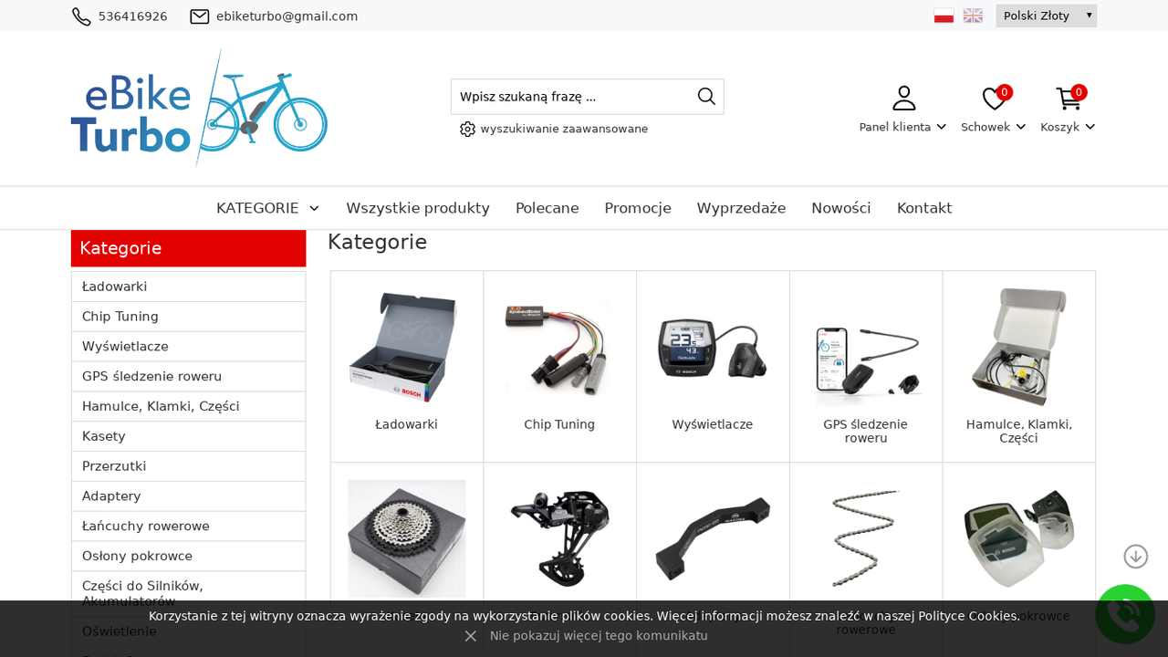 Podgląd strony Sklep z częściami i akcesoriami rowerowymi Ebiketurbo