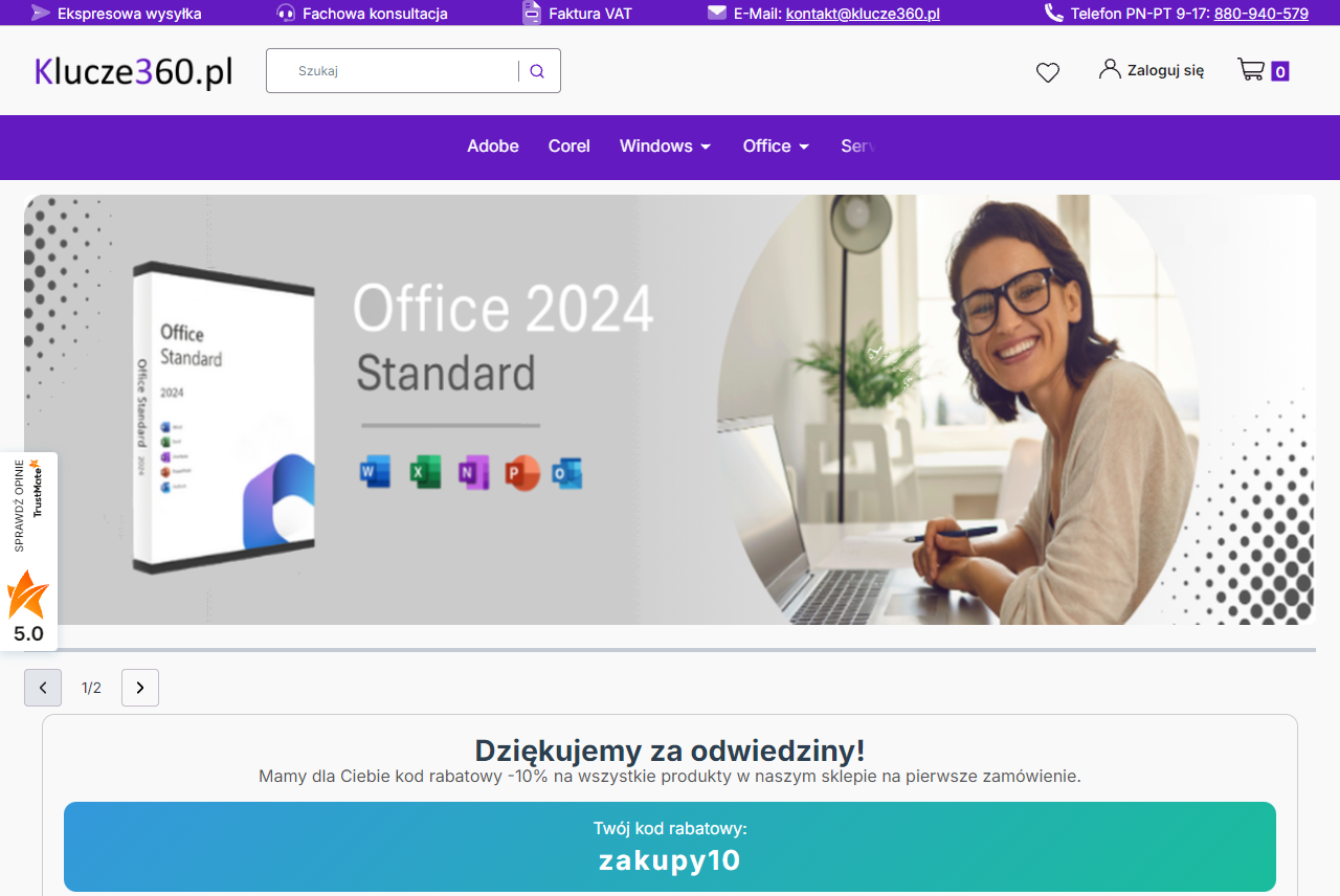 Podgląd strony Klucze360.pl - klucze aktywacyjne