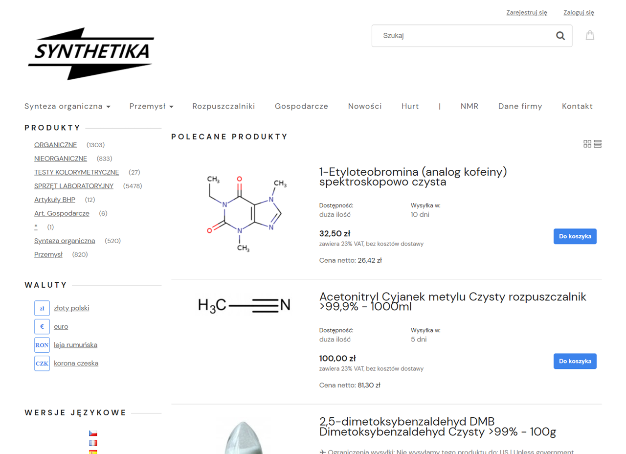 Podgląd strony SYNTHETIKA