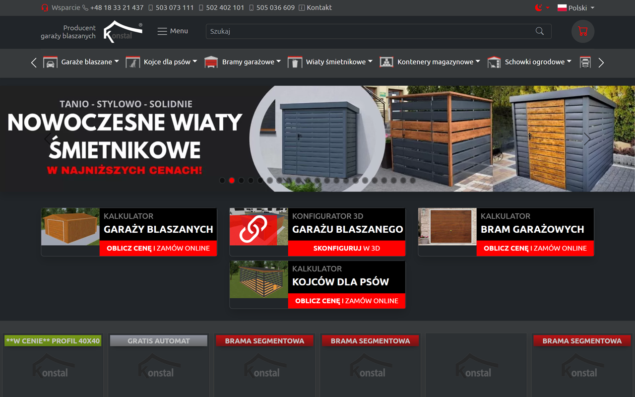 Podgląd strony Konstal - producent  garaży blaszanych i bram garażowych